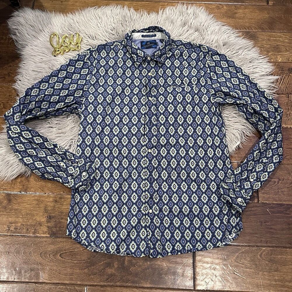 Scotch & Soda Dancing In The Shade Shirt Mens Size Large Blue Cotton LS Diamond